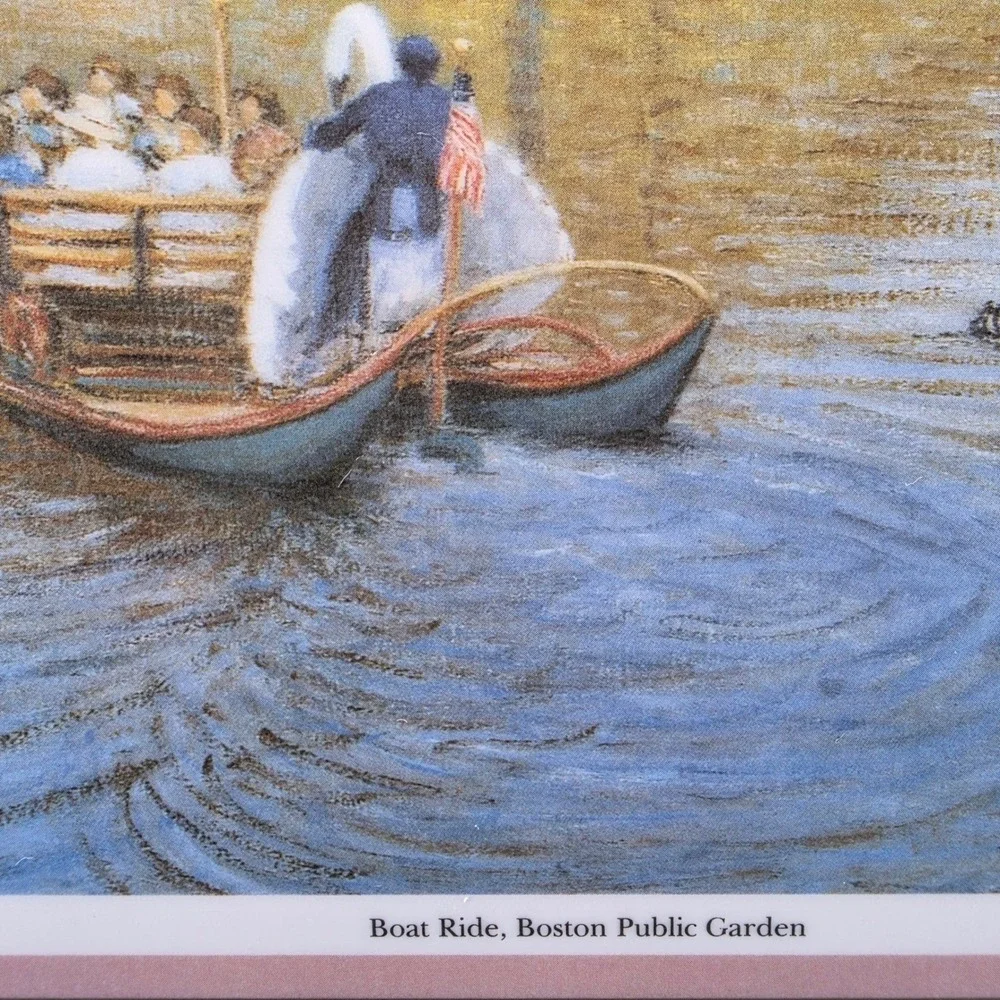Cloverleaf England Boston Public Garden Swan Boat Melamine Serving Tray Fontaine
